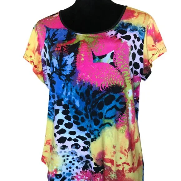 Nygard Faux Wrap Uneven Hem Blouse: Colorful Lightweight Silky Feeling Top M - Picture 5 of 11